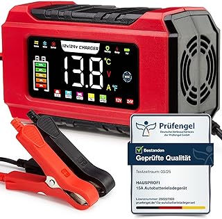 HAUSPROFI 15A Autobatterieladegerät 12V/24V mit Reparaturmodus & Erhaltungsladung, 9-Stufen-Ladu…