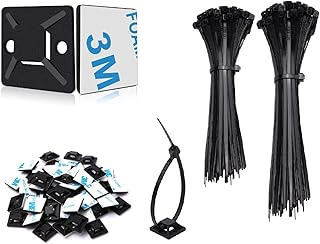 200 Stück Kabelbinder Schwarz Set 120mm/150mm und 100 Stück Starken Selbstklebend Basishalter, …