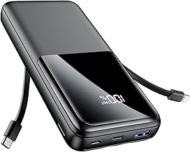 Power Bank 26800mAh, Tragbares Ladegerät mit 3 Anschlüssen & 2 integrierten Kabeln, USB C Schne…