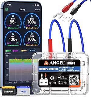 ANCEL BM200Blue Batterie Monitor für 12V Lithium(LiFePO4) & Bleibatterien(Nass,EFB,AGM,Gel), Aut…