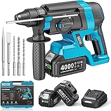 SEESII Akku Bohrhammer 18V, 2.8J SDS Plus, Brushless, 4-in-1 Schlagbohrmaschine mit 2×4.0Ah Akku…