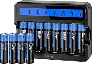 Hixon Wiederaufladbare AA Lithium Akku, 12er-Pack mit 8-Slot Schnellladegerät, Langlebige 3500mW…
