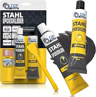 DIP-Tools Stahl Epoxid-Kleber 40ml, extrem stark, auch für Holz Beton Glas Keramik Auto, Stahl M…