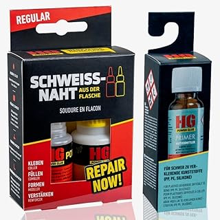 HG POWER GLUE Die Schweißnaht aus der Flasche – Kraftkleber Set mit Primer für PP, PE, Silikon,…