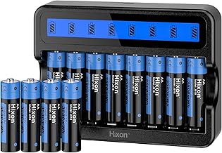 Hixon Wiederaufladbare AA Lithium Akku, 12er-Pack mit 8-Slot Schnellladegerät, Langlebige 3500mW…
