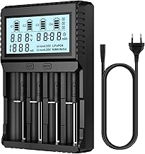 POWXS Universal Batterie Ladegerät, 18650 Akku Ladegerät mit Testfunktionen, LCD-Display Batter…