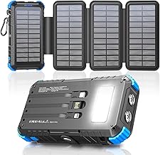 Solar Powerbank 26800mAh mit 4 Solarpanel, Powerbank USB C 15W Schnellladung 5 Ausgänge mit 3 Ka…