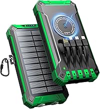 Solar Powerbank 26800mAh mit integrierten 4 Kabeln, Wireless Power Bank USB-C Ausgang/Eingang 15W…