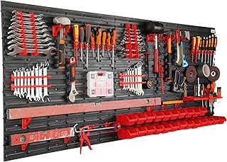 Werkzeugwand Wandregal mit 200×80 cm Abmessungen Behälter 23 tlg. Set im Schwarz/Rot Werkzeughal…