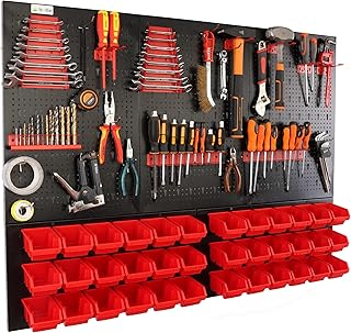 botle® Werkzeugwand Lochwand aus Metall, Stapelboxen + Wandregal + Werkzeughalter 63-tlg Set, Kl…