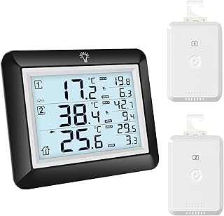 Urageuxy Kühlschrankthermometer Digital mit Alarm, Gefrierschrank Thermometer mit 100M Reichweit…