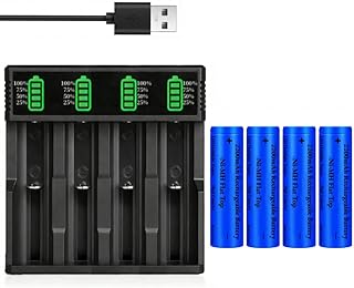 4 Stück 2200 mAh Akkus Flat Top Wiederaufladbarer mit Universell USB Batterieladegerät, NiMH Ba…