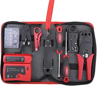 Hi-Spec 8-in-1 Profi Netzwerk-Werkzeugset für CAT5/CAT6/CAT7 mit RJ45 Crimpzange, Kabeltester & …