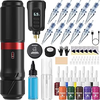 PFARRER Tattoo Maschine Set with 4 Modes 1500mAh Akku LCD Digital 10PCS Tattoo Cartridge 10 Tatto…