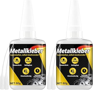 2x50g Sekundenkleber Metall extra stark, Metallkleber extra stark wasserfest, hitzebeständig, tr…