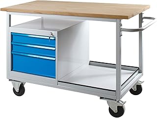 ADB fahrbare Werkbank mit 3 Schubladen, bis 500kg belastbar, Werktisch, Rollwagen, Montagewerkban…
