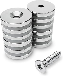 Sensei 12 Stück Ring-Neodymmagnet 20×3 mm mit Öffnung für Schraube, belastbar bis 4,5 kg + 12 …
