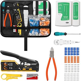 SGILE Crimpwerkzeug-Set RJ45, Werkzeug Paket für Cat5 Cat6 Cat7, Durchgangs-Abisolier und Schnei…
