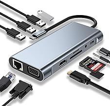 USB C HUB, Docking Station, 11-in-1 USB C Adapter mit 4K-HDMI, VGA, USB 3.0 Port, Type C PD, Ethe…
