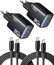 INIU 30W USB C Ladegerät, 2 Stück [USBC + USBA] Schnellladegerät mit Kabel, GaN PD Mehrfach Ne…