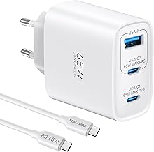 USB C Ladegerät 65W, 3-Port USB C Netzteil mit 60W Kabel 1M, PPS und PD Schnellladegerät für M…