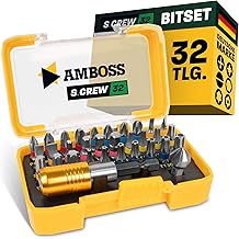 Amboss 32-tlg. Bitset mit Kegelsenker und magnetischem 60 mm Bithalter – Hochwertige S2 Stahl B…