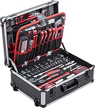 Meister Werkzeugtrolley 156-teilig – Werkzeug-Set-Mit Rollen- Teleskophandgriff/Profi Werkzeugkof…