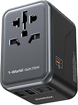 MOMAX Travel Adapter Worldwide, 70W GaN Reisestecker Adapter Weltweit mit 3 USB C and 2 USB A,6-i…