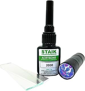 STAIK Acrybond UV-Kleber Glas Metall [16g] – Hochfester Glaskleber | Für Glasreparatur, Möbel…