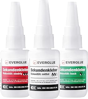 EVERGLUE Sparset Sekundenkleber lange Haltbarkeit dünn + mittel + dick à 20g – Industriekleber …