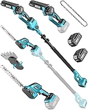 SEESII 6-in-1 Mini Kettensäge & Akku Heckenschere Set, Hochentaster mit 2 * 4000mAh Akkus, Maxim…