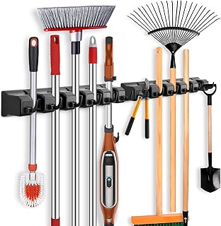 ibell 2 Stück Besenhalterung Wand, Gerätehalter Wandhalterung mit 10 Halter und 12 Haken, Besen…