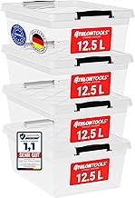 ATHLON TOOLS 4x 12.5 L Aufbewahrungsboxen mit Deckel, lebensmittelecht – Verschlussclips – 100% N…