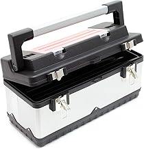 Wiltec Werkzeugkasten 50,5×23,5×25,5 cm aus Edelstahl, Universal Werkzeugkoffer mit Kunststoff-Ra…