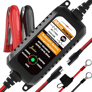 MOTOPOWER MP00205A 12V 800mA Automatisches Ladegerät für Autos, Motorräder, ATVs, Wohnmobile, …