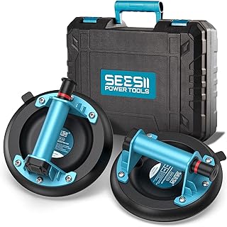 SEESII Vakuum Saugheber Fliesen, 2er-Set 8″ Glassauger Tragkraft Max.200KG, Fliesenheber für Gla…