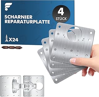 Shinfly Scharnier Reparaturplatte 9×9 cm, 4 Stück Edelstahl Scharnier Reparaturset mit 24 Schrau…