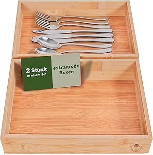 2er Set Aufbewahrungsbox Holz Organizer – praktische und flexible Bambus Box – Schubladen Box S…