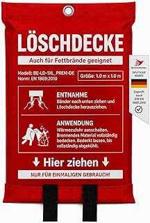 Brandengel® Feuerlöschdecke 1×1 m – DIN EN 1869:2019 geprüfte Löschdecke für Fettbrand & K…