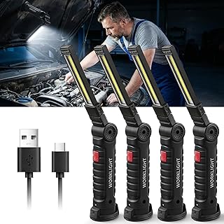Daphomeu Wiederaufladbare LED Werkstattlampe & Taschenlampe 4 Stück | COB Arbeitsleuchte mit Mag…