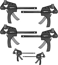 Amazon Basics 6 Stück, Einhandzwinge, 2 Stück 10,16 cm, 4 Stück 15,24 cm, Schwarz Grau