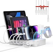 SooPii 60W 6-Port USB C Ladestation für mehrere Geräte mit 6 Kurz Kabels | PD 20W USB C Ladesta…