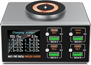 140W Multifunktions Smart Ladegerät mit magnetischer Absorptionsanzeige, 8-Port USB C mit 65W PD…