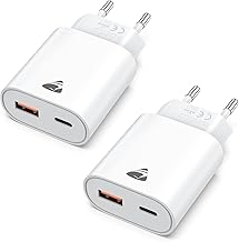 USB C Ladegerät, 2er Pack 20W Schnellladegerät mit 2-Fach USB Stecker (USB-C & USB-A), Handy La…