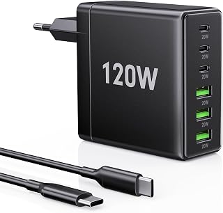 FINIBO 120W USB C Ladegerät – 6 Ports Multiport Schnellladegerät mit Intelligenter Leistungss…