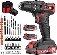 PULITUO 20V Akku Bohrschrauber Set, Bohrmaschine mit 2×2,0Ah Akkus, 3/8″ Schnellspannfutter, 2-s…