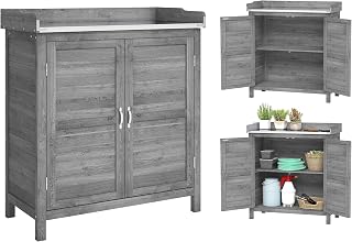 Outsunny Gartenschrank mit Pflanztisch Wetterfest 83 x 40 x 92cm Grau | Holz Geräteschuppen, Ver…