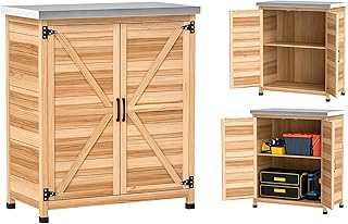Outsunny Gartenschrank mit Pflanztisch Holz 79 x 43 x 92cm Naturholz | Verzinkte Arbeitsplatte, 2…
