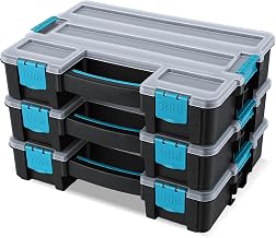Famuka 3 Etagen Schrauben Sortimentskasten, Stapelbare Kleinteilebox (Blau)