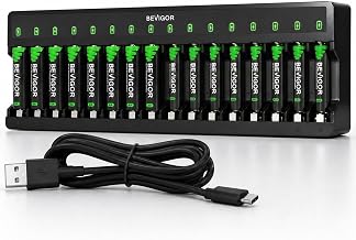 BEVIGOR Akku-Ladegerät 16-Fach, mit 8 x AA und 8 x AAA, für NiMH-Akkus